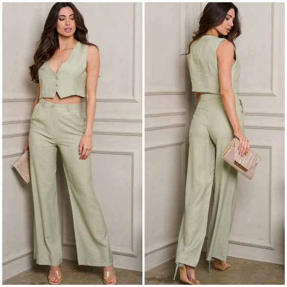 GALITA Sage Green 2-Piece Vest And Pants Set - Picture 6 of 7